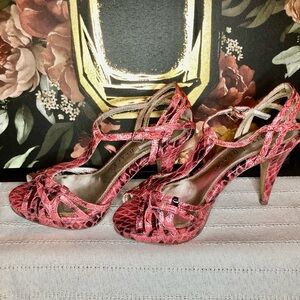 White House Black Market Pink Snakeskin Heels